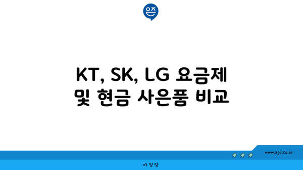 KT, SK, LG 요금제 및 현금 사은품 비교