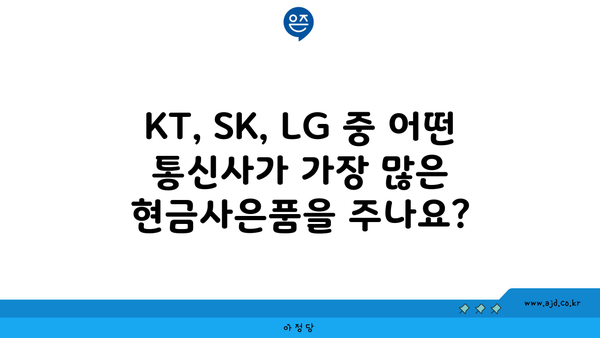 KT, SK, LG 중 어떤 통신사가 가장 많은 현금사은품을 주나요?